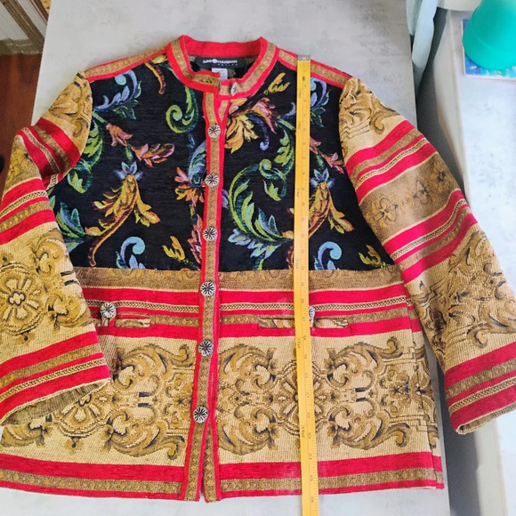 Vintage Sag Harbor Gold Red Tapestry Artsy Boho Button Up Jacket Size 12 Petite - Picture 10 of 12